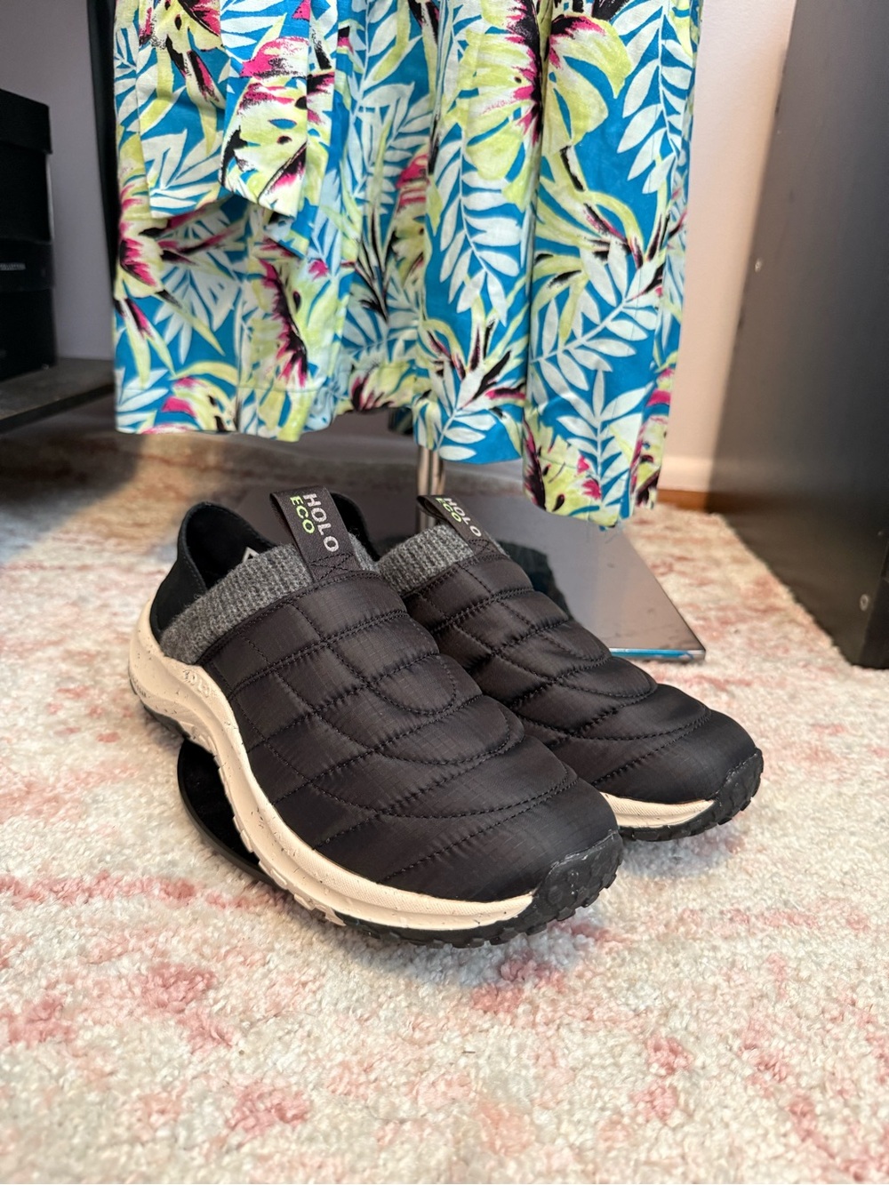 Halo Black Slip-On Quilted Athletic Clog with Cream Sole